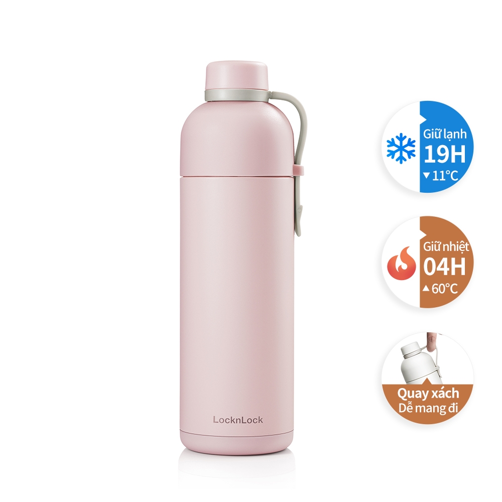 Bình giữ nhiệt LocknLock Belt Bottle LHC4267 490ml - Hàng chính hãng có quai xách, miệng rộng có thể cho đá - JoyMall
