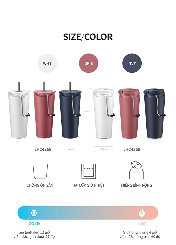 Bình giữ nhiệt LocknLock Bucket Tumbler LHC4269NVY xanh navy 540ml