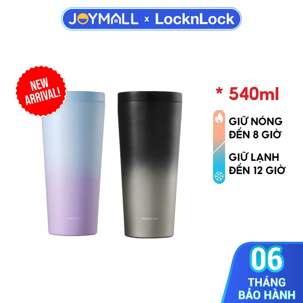 Ly giữ nhiệt LocknLock 540ml LHC4279VOL, LHC4279NBLK - Hàng chính hãng, có 2 nắp tiện lợi, đế silicone - JoyMall