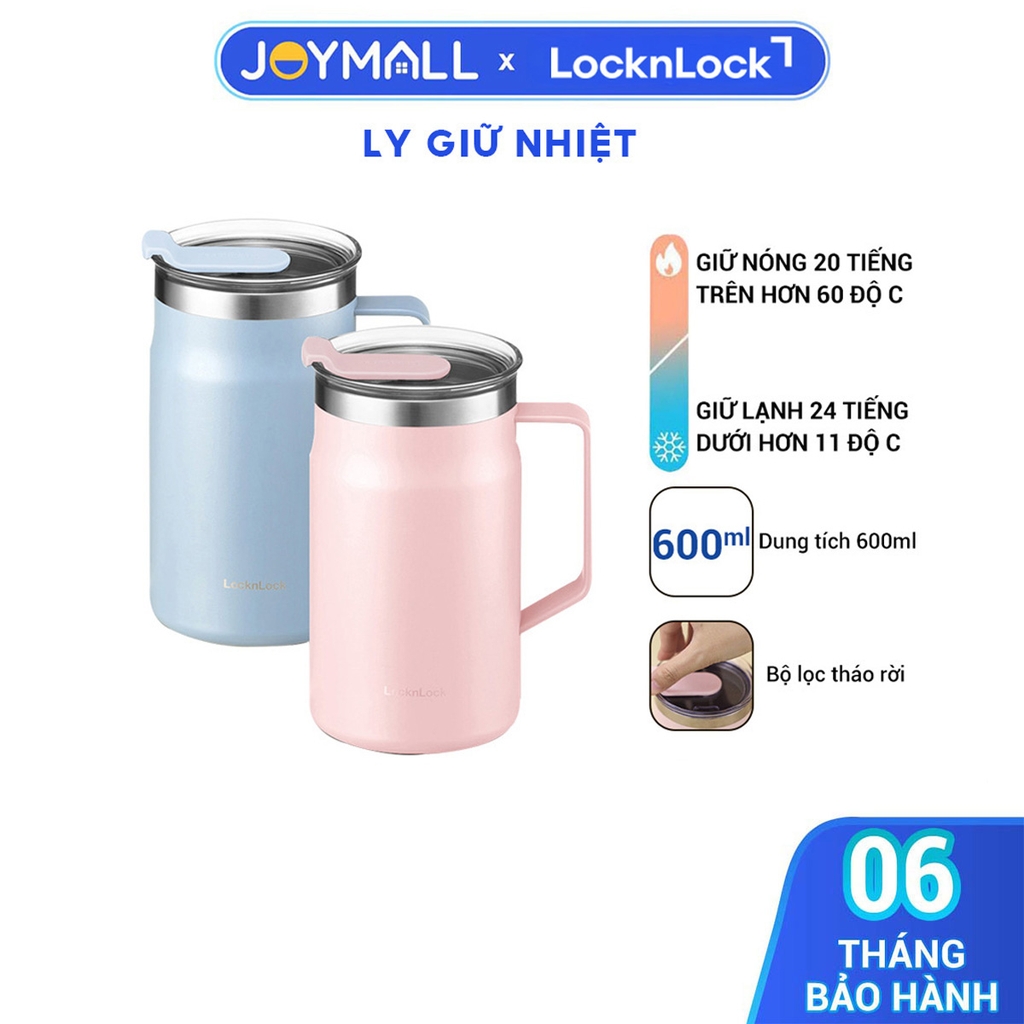 Ly giữ nhiệt LocknLock Metro Table Mug 600ml LHC4282, Hàng chính hãng, nắp xoay, quai cầm tiện lợi - JoyMall