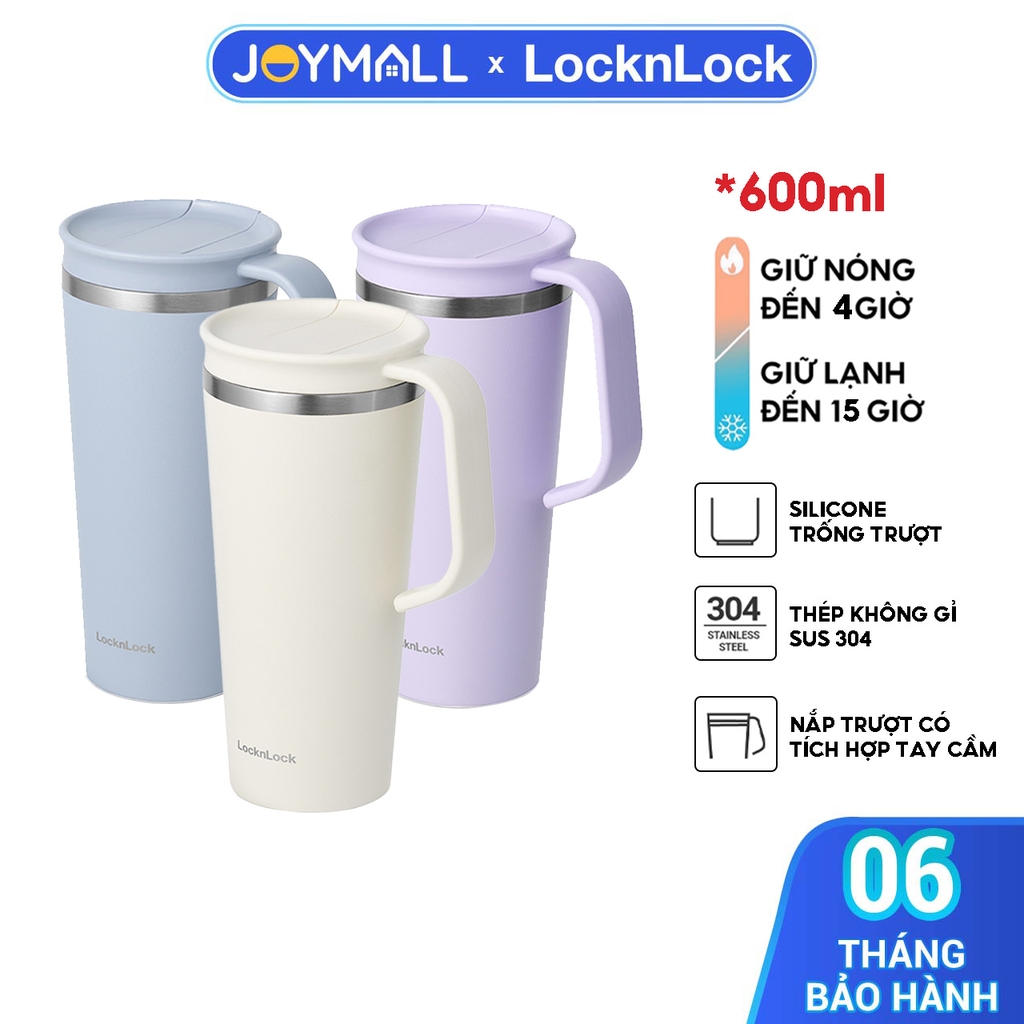 Ly giữ nhiệt LocknLock 600ml LHC4330 Daily Handle Tumbler, Hàng chính hãng, nắp trượt tích hợp tay cầm - JoyMall
