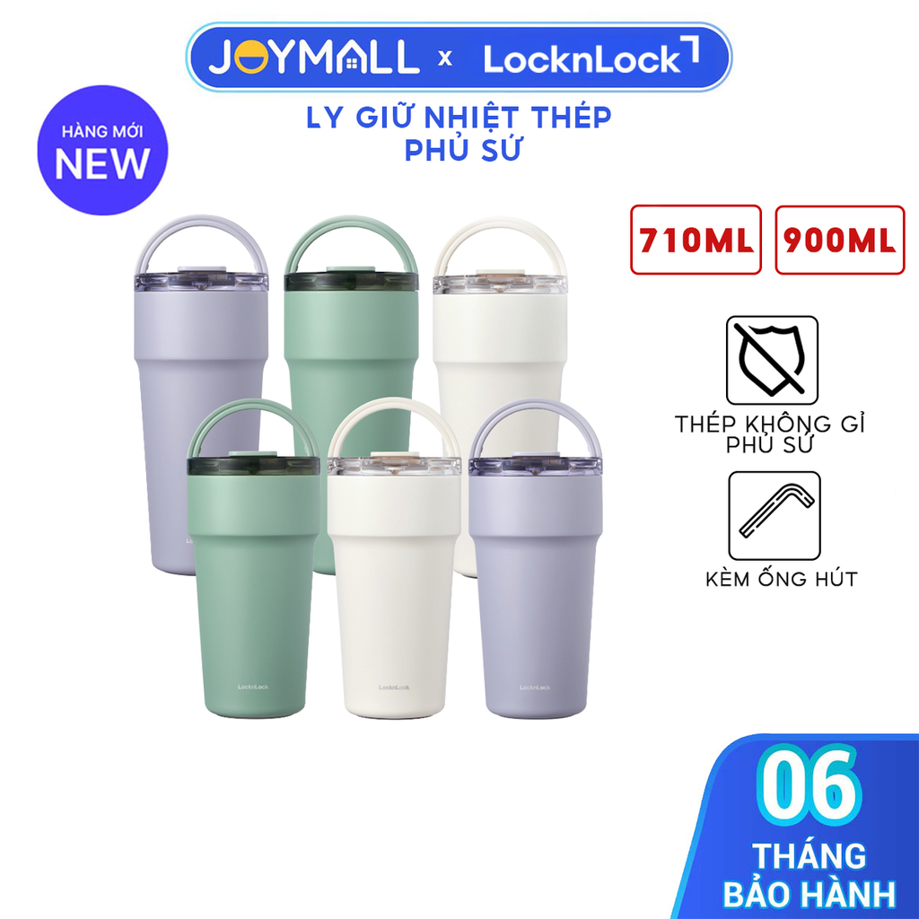 Ly Giữ Nhiệt Locknlock LocknLock LHC4416 710ml, LHC4419 900ml Thép Phủ Sứ, Hàng Chính Hãng, Kèm Ống Hút - JoyMall