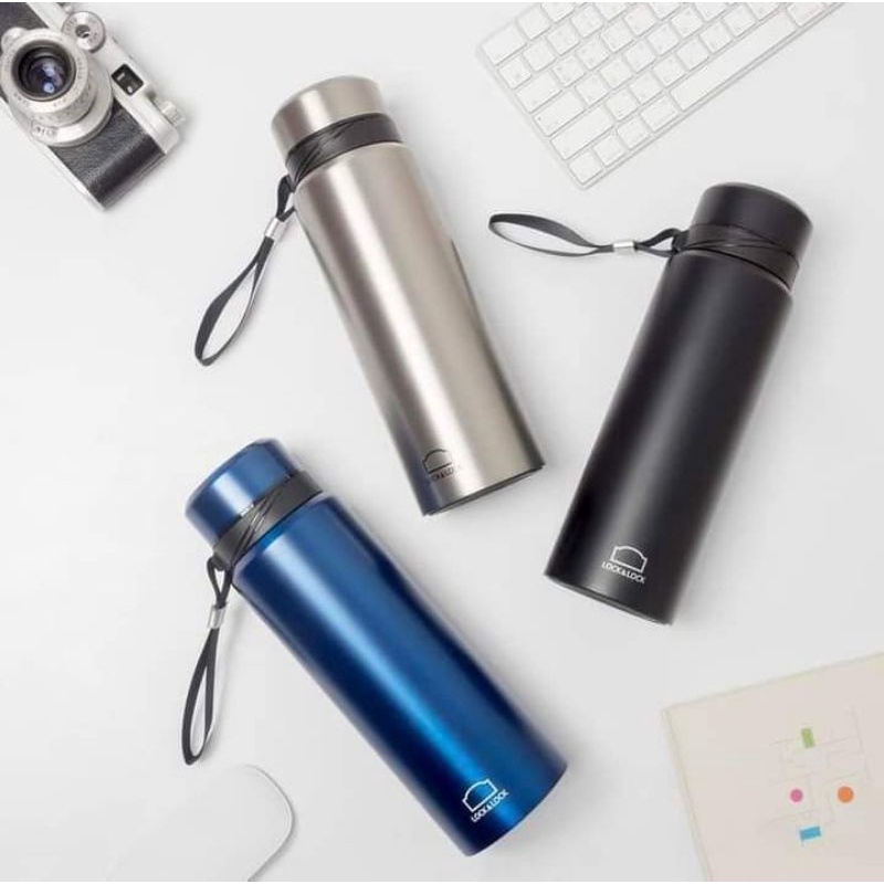 Bình giữ nhiệt Lock&Lock 800ml LHC6180 Vacuum Bottle - Hàng chính hãng, có khay lưới lọc trà, dây treo xách - JoyMall