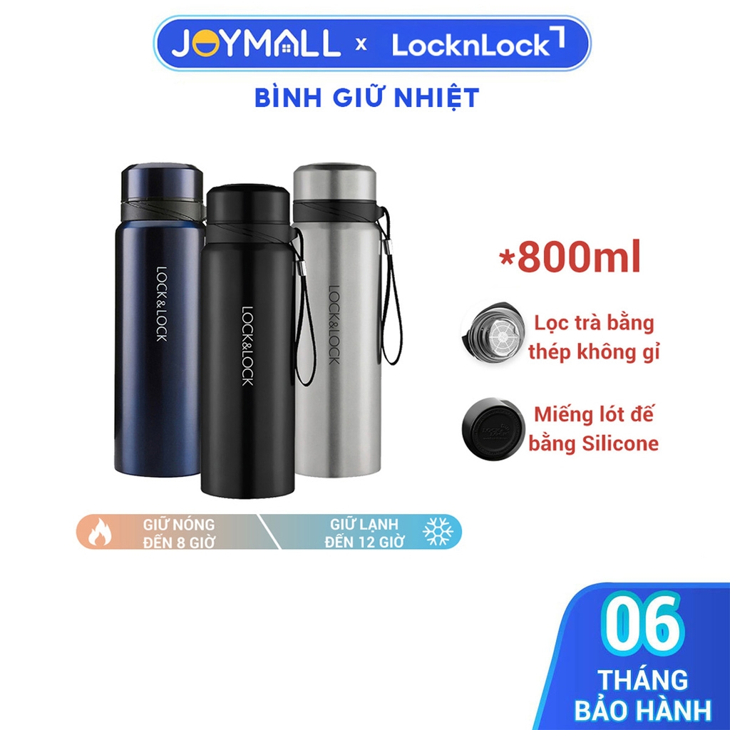 Bình giữ nhiệt Lock&Lock 800ml LHC6180 Vacuum Bottle - Hàng chính hãng, có khay lưới lọc trà, dây treo xách - JoyMall