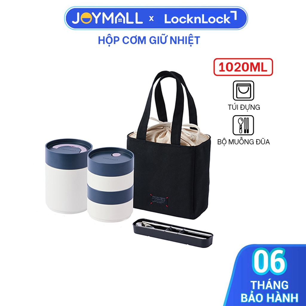 Bộ 3 Hộp Cơm Giữ Nhiệt LocknLock LHC8014IVY 1020ml, Hàng Chính Hãng, Kèm Muỗng Đũa Và Túi - JoyMall