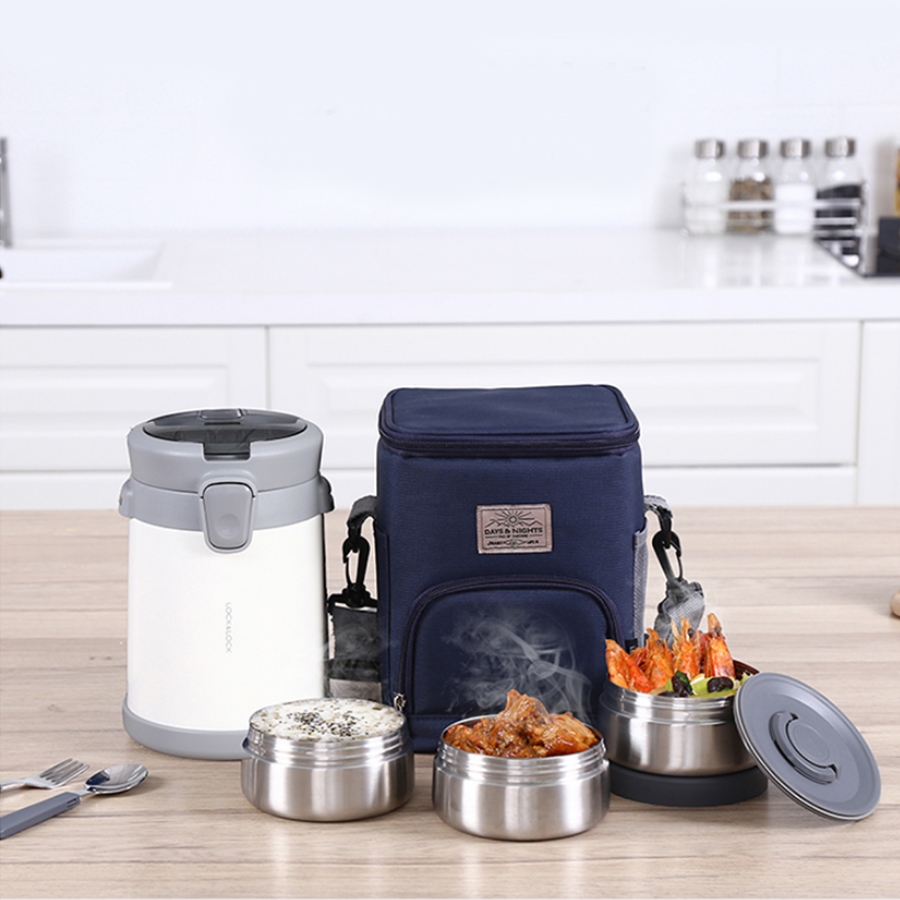 Bộ Hộp Cơm Giữ Nhiệt Lock&Lock Easy Carry LHC8039 (2 Lít) Có Túi Gồm 1 Hộp 720ml, 2 Hộp 420ml Kèm 1 Bộ Muỗng Và Nĩa - Hàng Chính Hãng - JoyMall