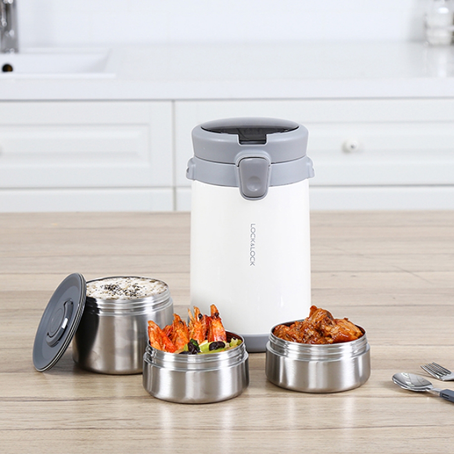 Bộ hộp cơm giữ nhiệt Lock&Lock Easy Carry 2L LHC8039 có túi (1 hộp 720ml, 2 hộp 420ml kèm 1 bộ muỗng nĩa) - JoyMall