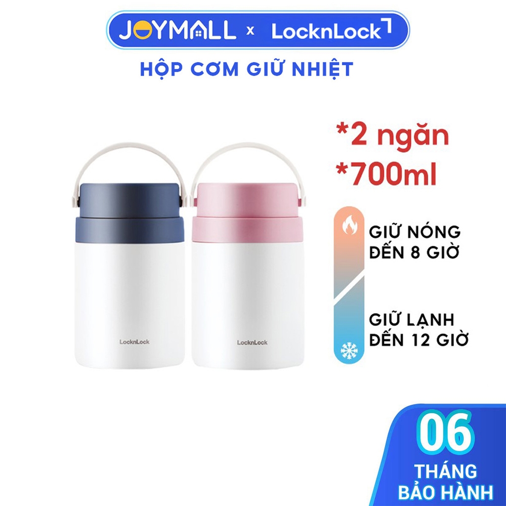 Hộp cơm giữ nhiệt Lock&Lock LHC8042 700ml - Hàng chính hãng, 2 ngăn kèm muỗng inox, có thể ủ cháo cho bé - JoyMall