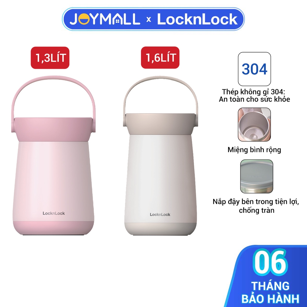 Bình giữ nhiệt đựng thức ăn LocknLock Mushroom LHC8048 LHC8049, Hàng chính hãng, 1,3-1,6L, 2 ngăn, có quai xách-JoyMall