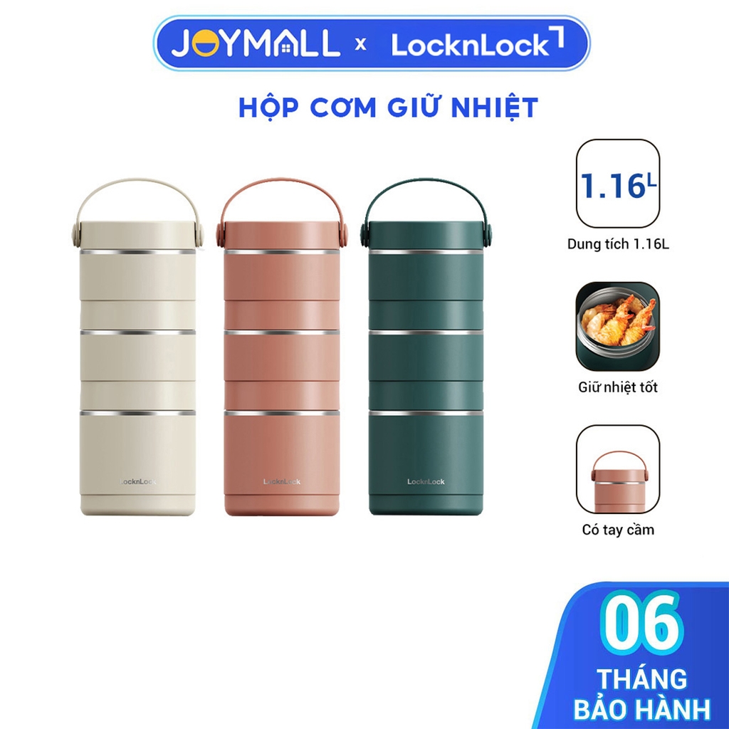 Bộ hộp cơm giữ nhiệt LocknLock LHC8058, Hàng chính hãng, thép không gỉ 304, có tay xách - JoyMall