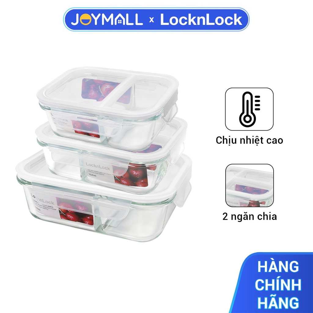 Hộp thủy tinh LocknLock BLANC bảo quản thực phẩm nhiều dung tích LLG120-Hàng chính hãng, chịu nhiệt cao, có ngăn-JoyMall