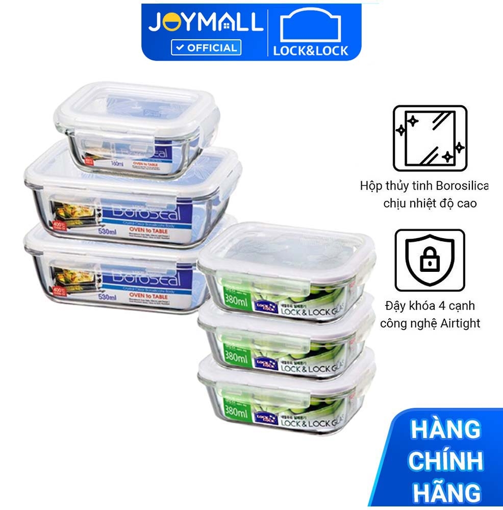 Bộ 6 hộp thủy tinh chịu nhiệt Lock&Lock LLG426S6 - Hàng chính hãng, dùng được trong lò vi sóng, máy rửa chén - JoyMall