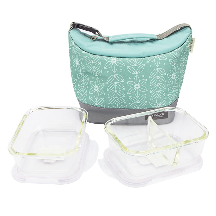 Bộ túi hộp cơm thủy tinh Lock&Lock 3EA LLG428M2 - Hàng chính hãng, dùng trong lò vi sóng, lò nướng - JoyMall