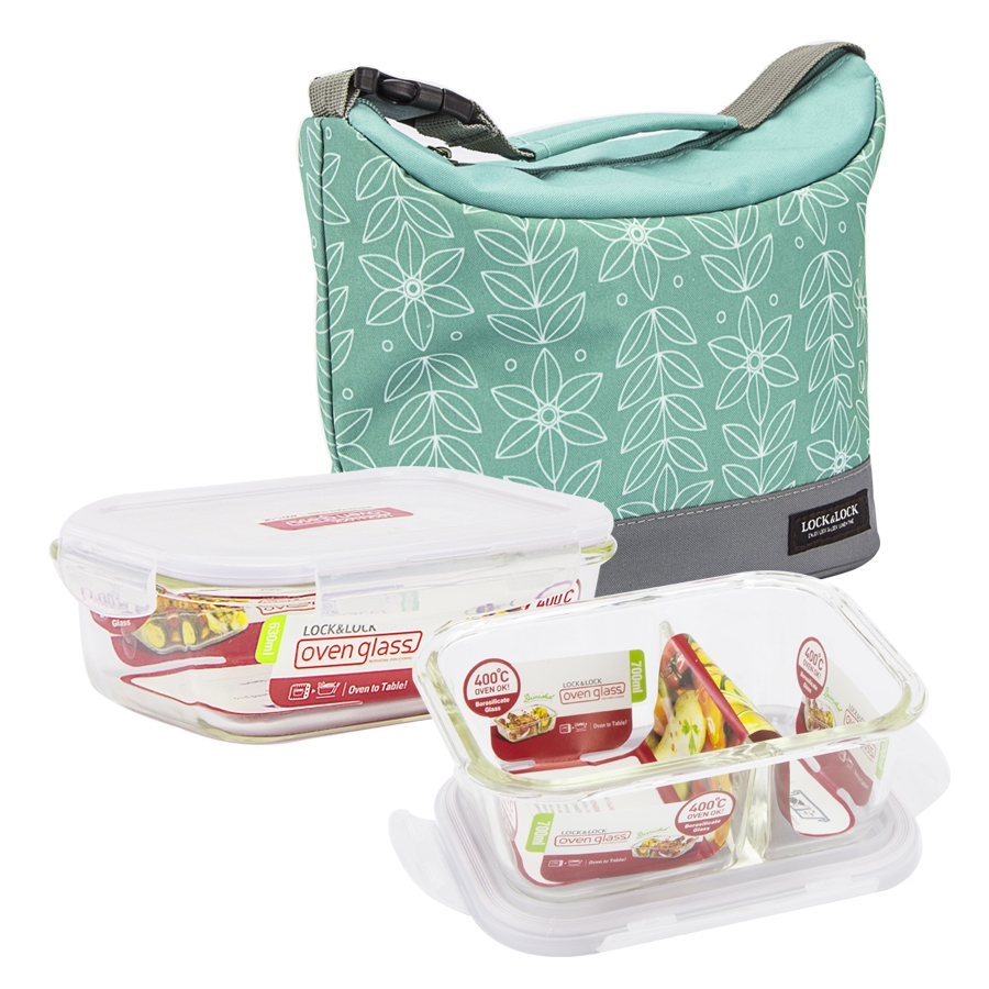 Bộ túi hộp cơm thủy tinh Lock&Lock 3EA LLG428M2 - Hàng chính hãng, dùng trong lò vi sóng, lò nướng - JoyMall