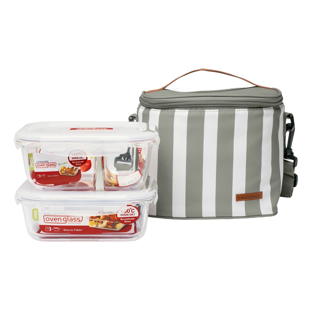 Bộ túi hộp cơm LocknLock thủy tinh LLG428S2 - Hàng chính hãng, dùng được lò vi sóng, máy rửa chén, tủ lạnh - JoyMall