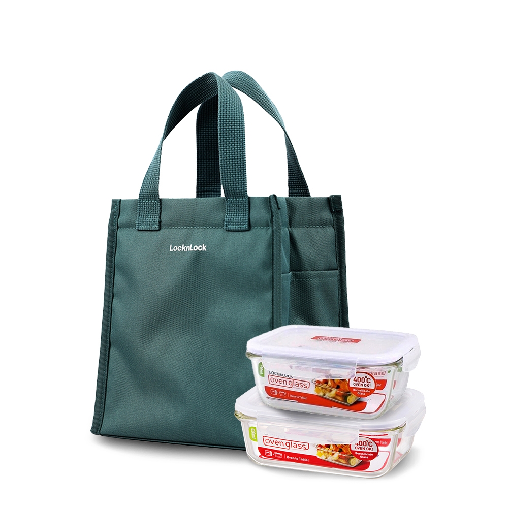 Bộ túi hộp cơm thủy tinh Lock&Lock LLG429DS2, LLG428S2 - Hàng Chính Hãng, Dùng Được Lò Vi Sóng, Túi Đựng Nhiều - JoyMall