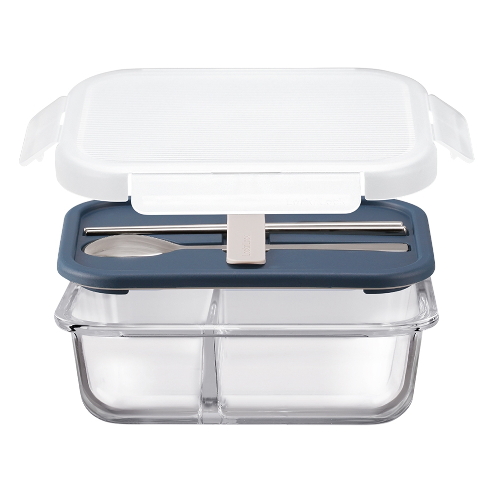 Hộp cơm thủy tinh LocknLock chia ngăn kèm muỗng đũa LLG991CL 930ml - Hàng chính hãng, dùng được lò vi sóng - JoyMall