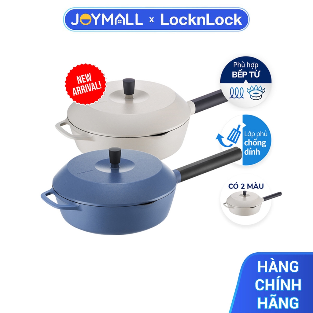 Chảo chống dính 24cm LocknLock Master Deep Pan LMD1245, Hàng chính hãng, Có nắp đậy, Công nghệ chống gỉ tốt - JoyMall