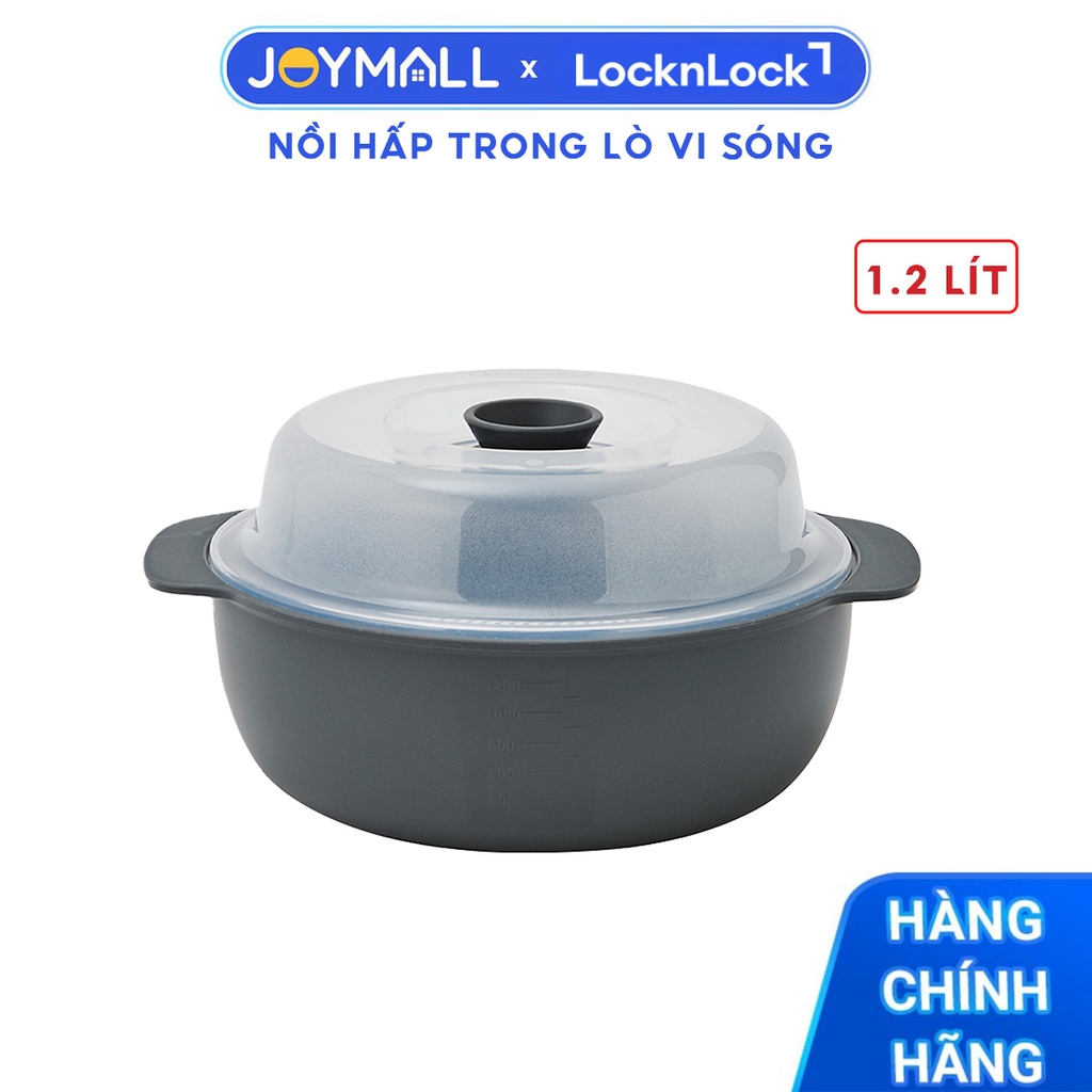 Nồi Hấp Trong Lò Vi Sóng LocknLock 1.2L Màu Xám LMW123, Hàng chính hãng, nhựa PP an toàn, tay cầm tiện lợi - JoyMall