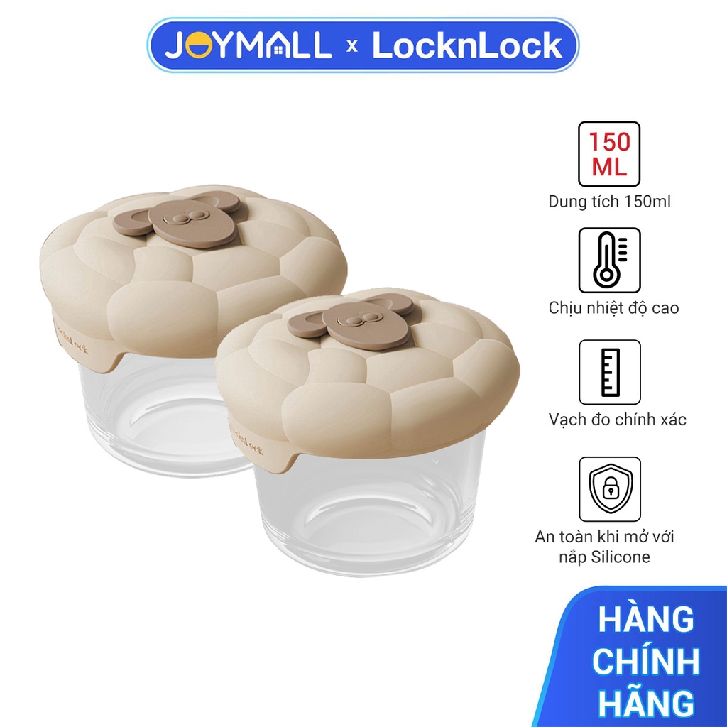 Hộp đựng thức ăn cho bé LocknLock LNG058S2IVY, Hàng chính hãng, 2 hộp 150ml, có vạch chia, nắp hình cừu - JoyMall