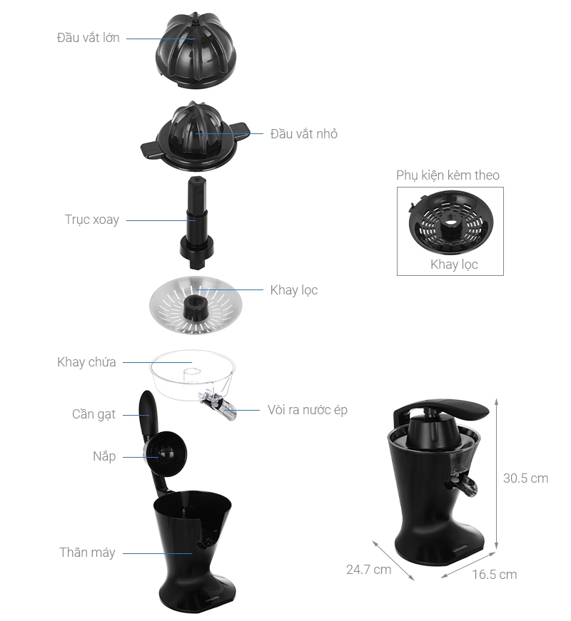 Máy vắt cam Lock&Lock EJJ256BLK 85W - Bảo Hành 12 Tháng - Hàng chính hãng - JoyMall