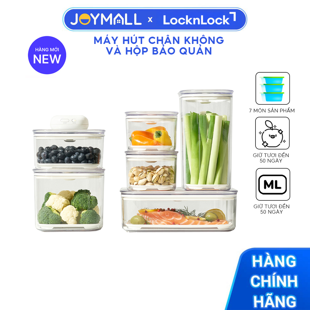 Bộ Máy Hút Chân Không Và Hộp Bảo Quản Thực Phẩm LocknLock 7 Món LVC401S7, Hàng Chính Hãng - JoyMall