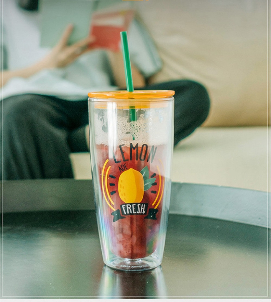 Ly nhựa 2 lớp LocknLock HAP507, HAP509 750ml - Hàng chính hãng, có ống hút,có nắp đậy - JoyMall