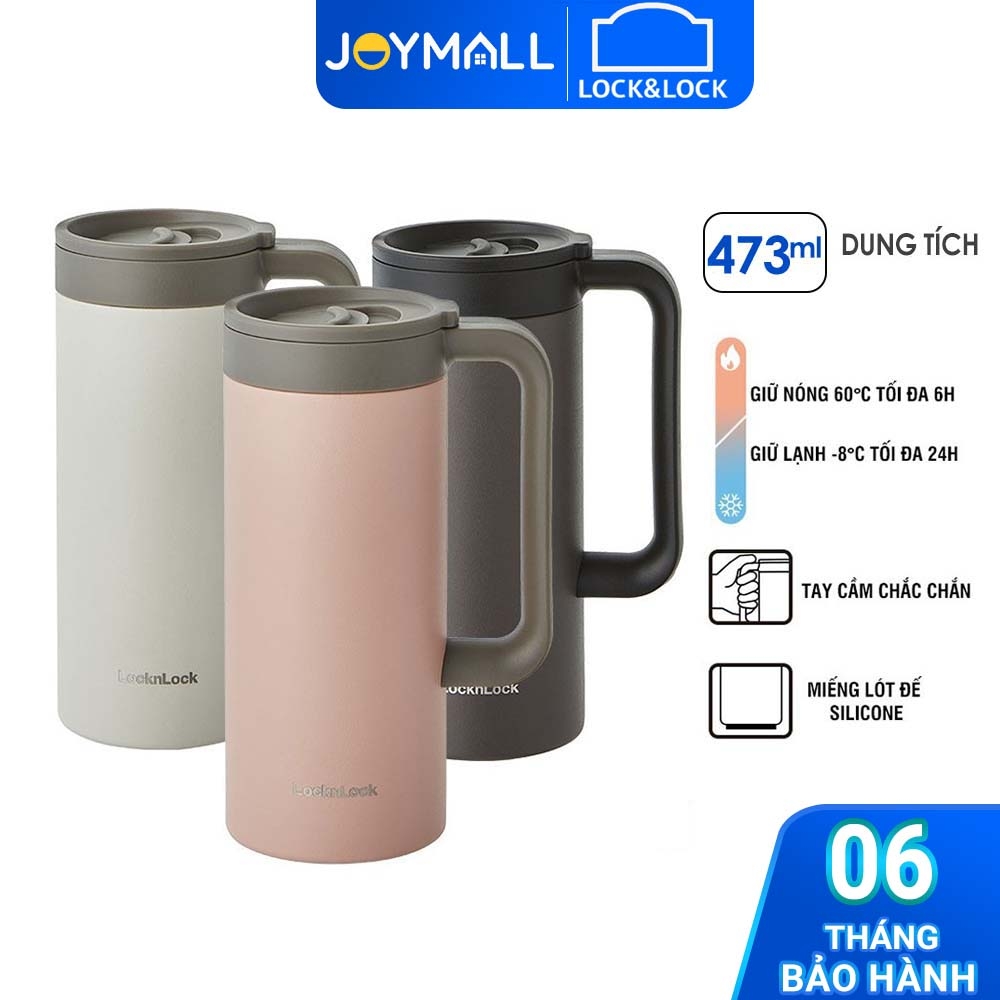 Ly giữ nhiệt LocknLock 473ml có tay cầm LHC4247 - Hàng chính hãng, miệng ly rộng, đế silicone chống ồn - JoyMall