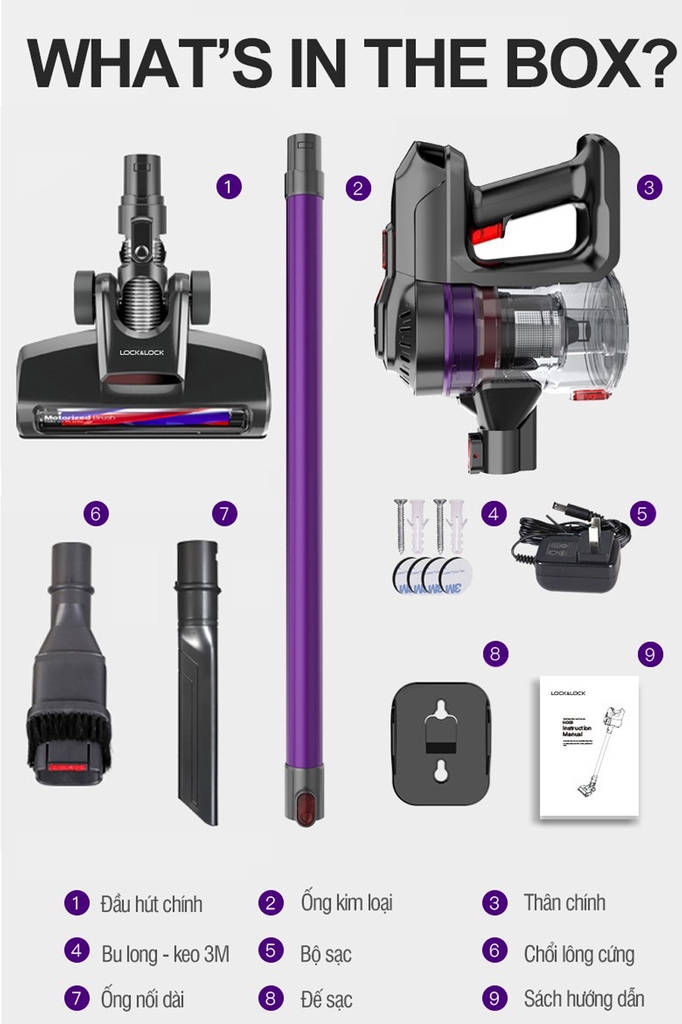 Máy hút bụi Lock&Lock cầm tay không dây ENV151 - Hàng chính hãng, dùng pin sạc, hút trong nhà và xe ô tô - JoyMall