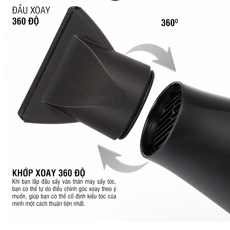 Máy sấy tóc Lock&Lock ENA146BLK - Hàng chính hãng, chế độ nóng lạnh, kèm đầu dẹp tạo kiểu - JoyMall