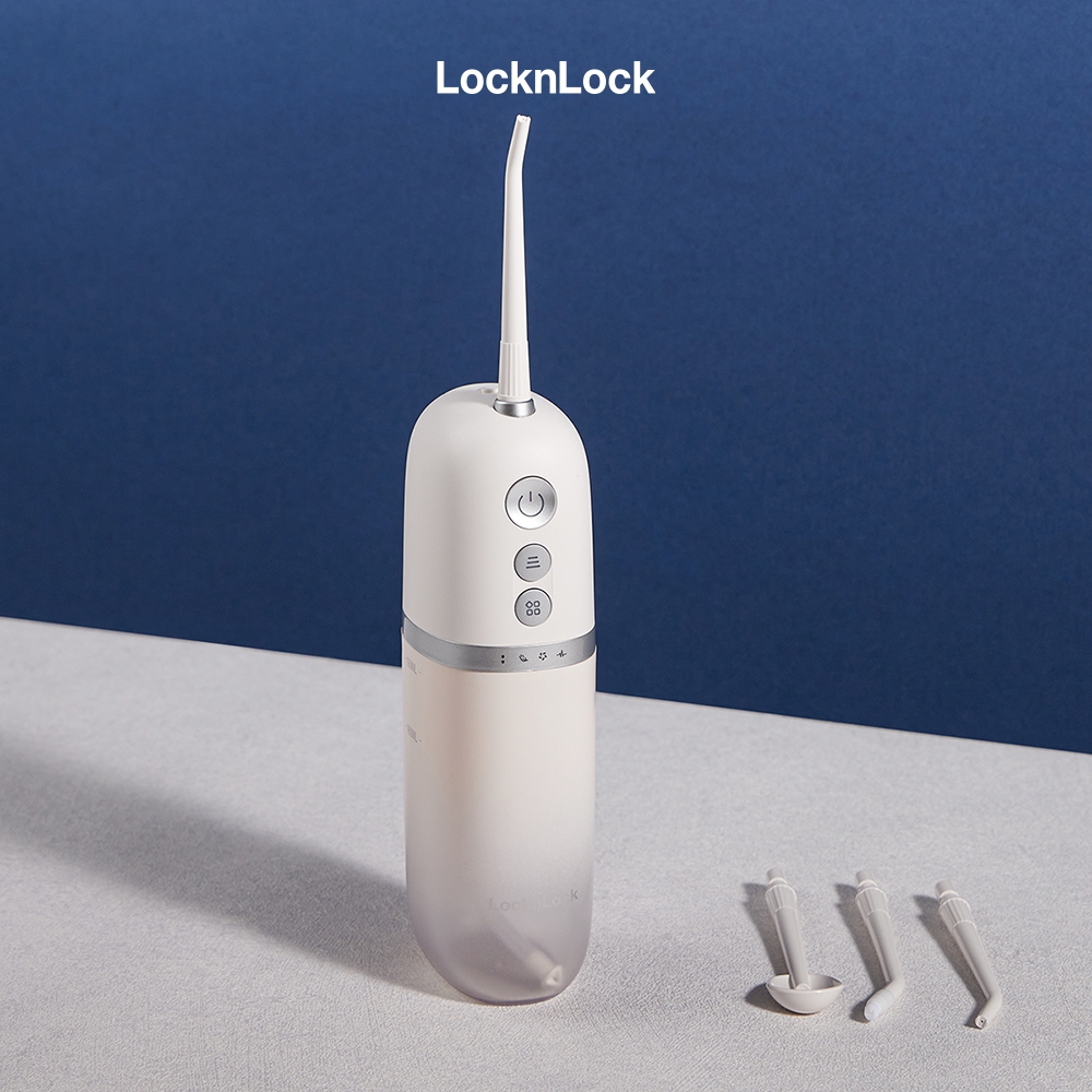 Máy tăm nước không dây LocknLock ENR146WHT - Hàng chính hãng, dung tích 190ml, 4 chế độ vệ sinh, 3 loại đầu tăm - JoyMall