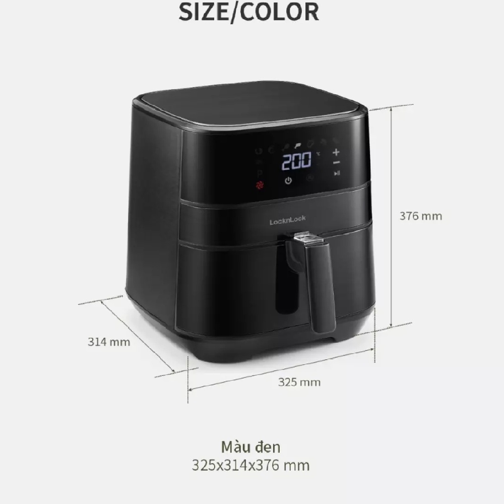 Nồi Chiên Không Dầu LocknLock Deluxe Air Fryer EJF284BLK 5.5L - Hàng Chính Hãng, 8 Chế Độ Cài Đặt Sẵn - JoyMall