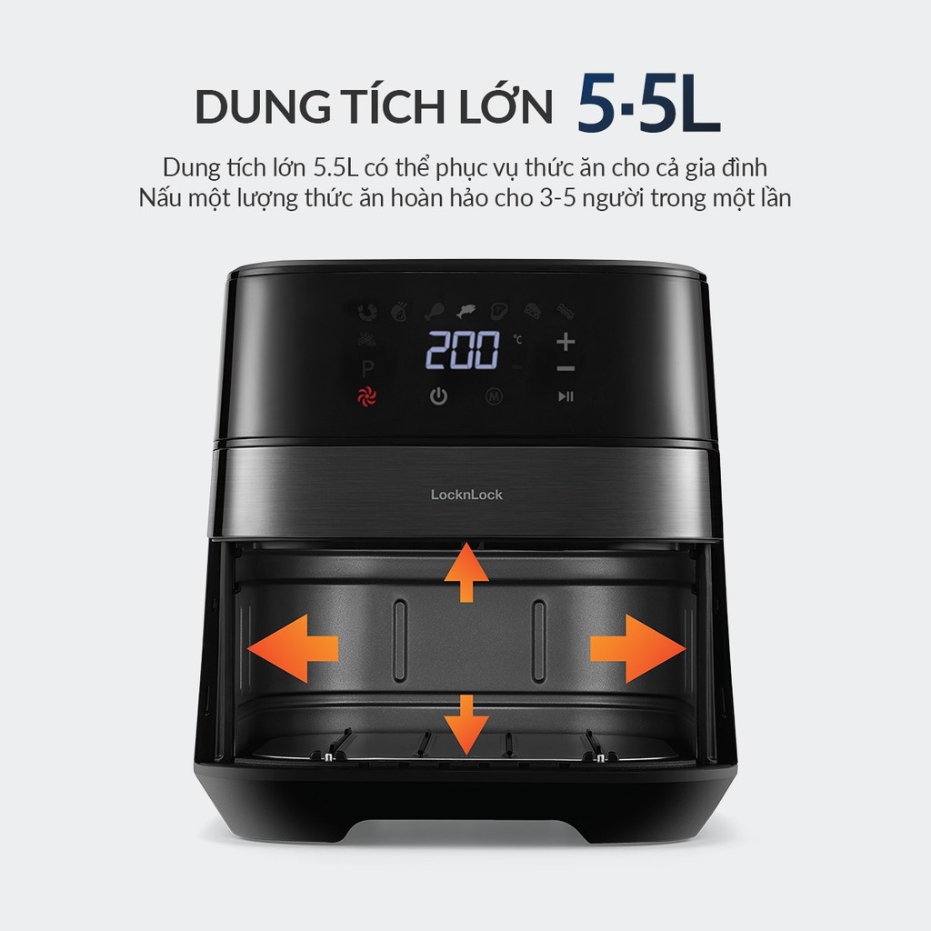 Nồi Chiên Không Dầu LocknLock Deluxe Air Fryer EJF284BLK 5.5L - Hàng Chính Hãng, 8 Chế Độ Cài Đặt Sẵn - JoyMall