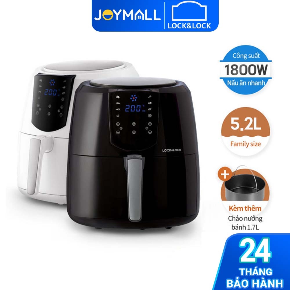 Nồi chiên không dầu Lock&Lock điện tử EJF357 5.2 Lít - Hàng chính hãng, tặng kèm chảo nướng 1,7L - JoyMall