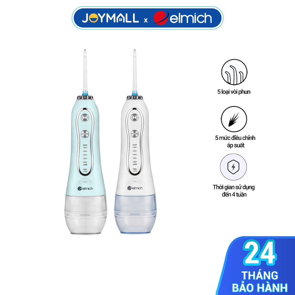 Máy tăm nước cao cấp Elmich OIE-8451, Hàng chính hãng, 5 mức điều chỉnh, kèm 5 loại đầu phun, pin dùng 4 tuần - JoyMall