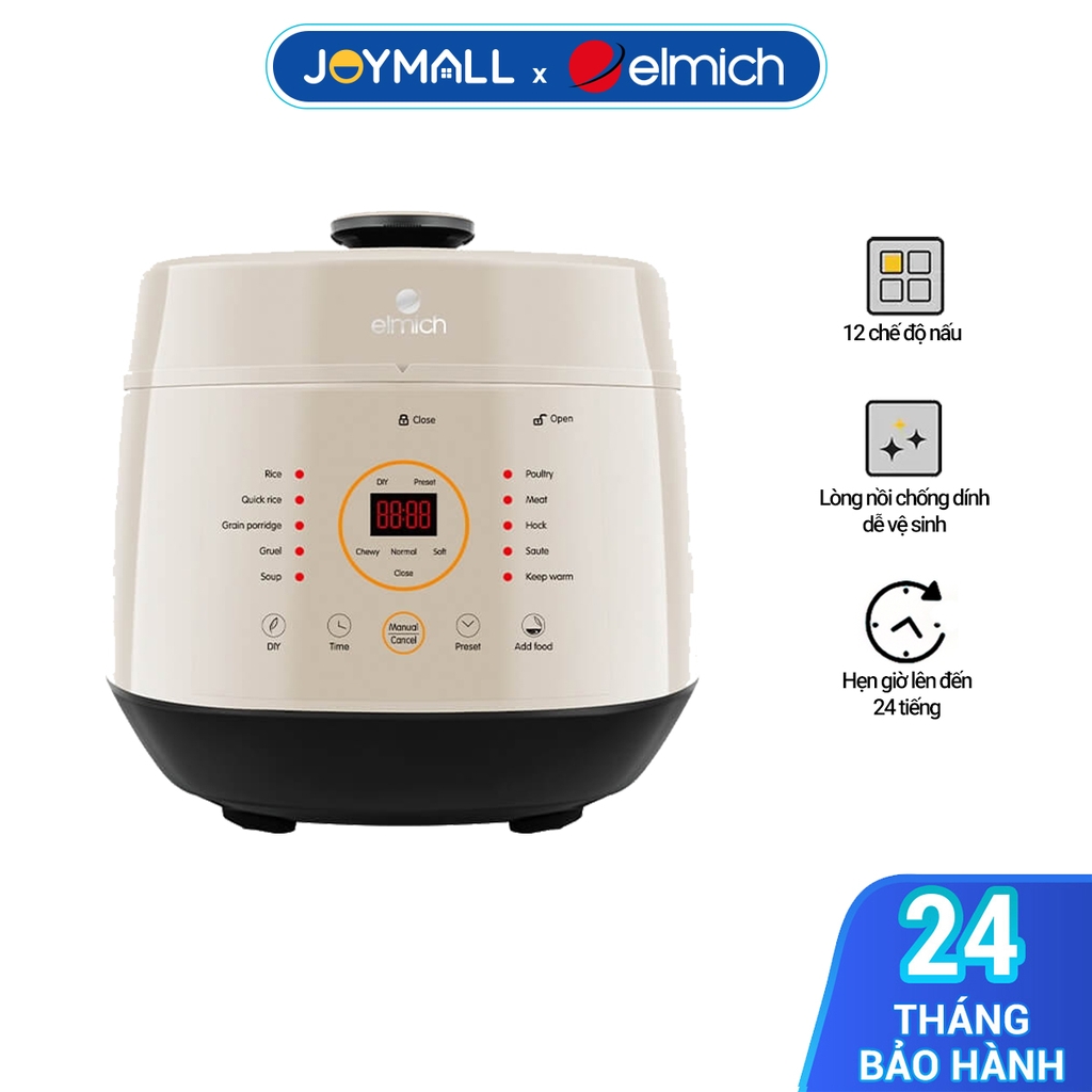 Nồi cơm áp suất đa năng cao cấp 5L Elmich PCE-1806, Hàng chính hãng, Tặng lòng nồi chống dính, 12 chế độ nấu - JoyMall