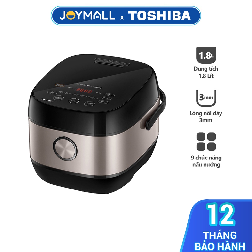 Nồi cơm cao tần Toshiba RC-18IX1PV - 1.8L-Lòng nồi dày 3mm chống dính-Cảm ứng nhiệt 3D-Hàng chính hãng bảo hành 12 tháng