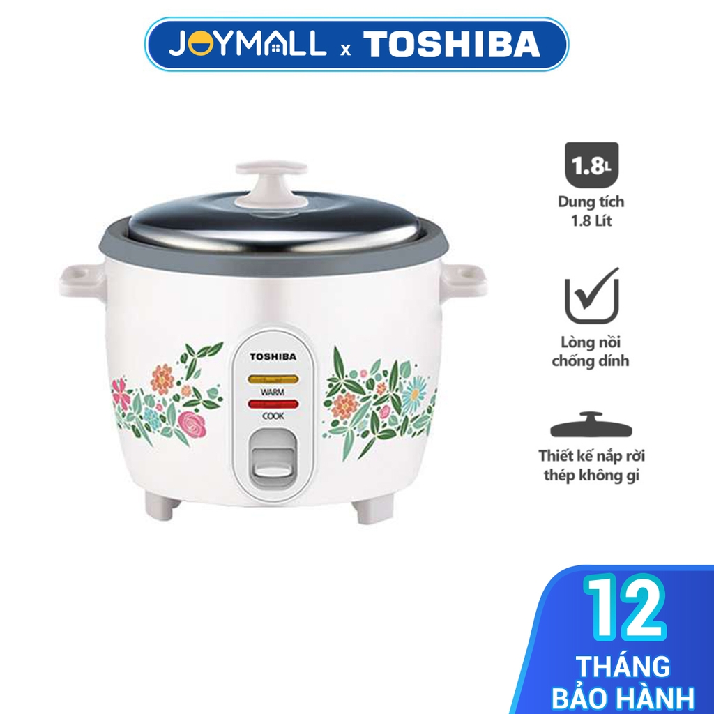 Nồi cơm điện nắp rời Toshiba RC-18MH1PV(F) 1.8L, Hàng chính hãng, Lòng nồi hợp kim nhôm phủ chống dính, 2 chế độ-JoyMall