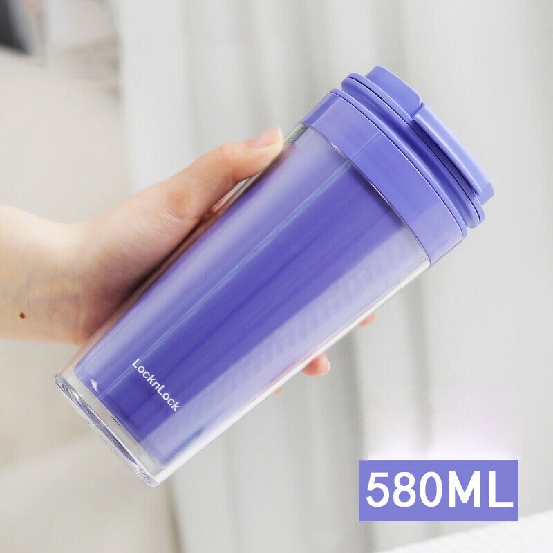 (Độc quyền JoyMall) Ly nhựa LocknLock 2 lớp HAP519BLU 580ml màu xanh  - Hàng chính hãng nắp bật có lưới lọc trà