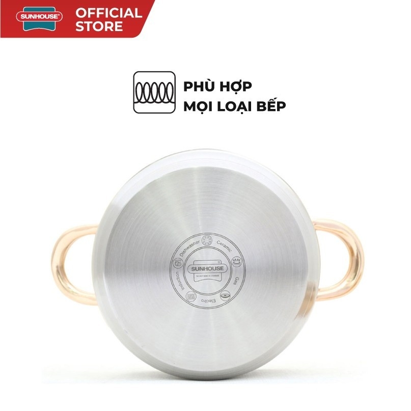 Bộ 3 nồi Inox 5 Đáy Sunhouse SH781 16cm-20cm-24cm, Hàng Chính Hãng, Đáy Từ Dùng Mọi Bếp - JoyMall