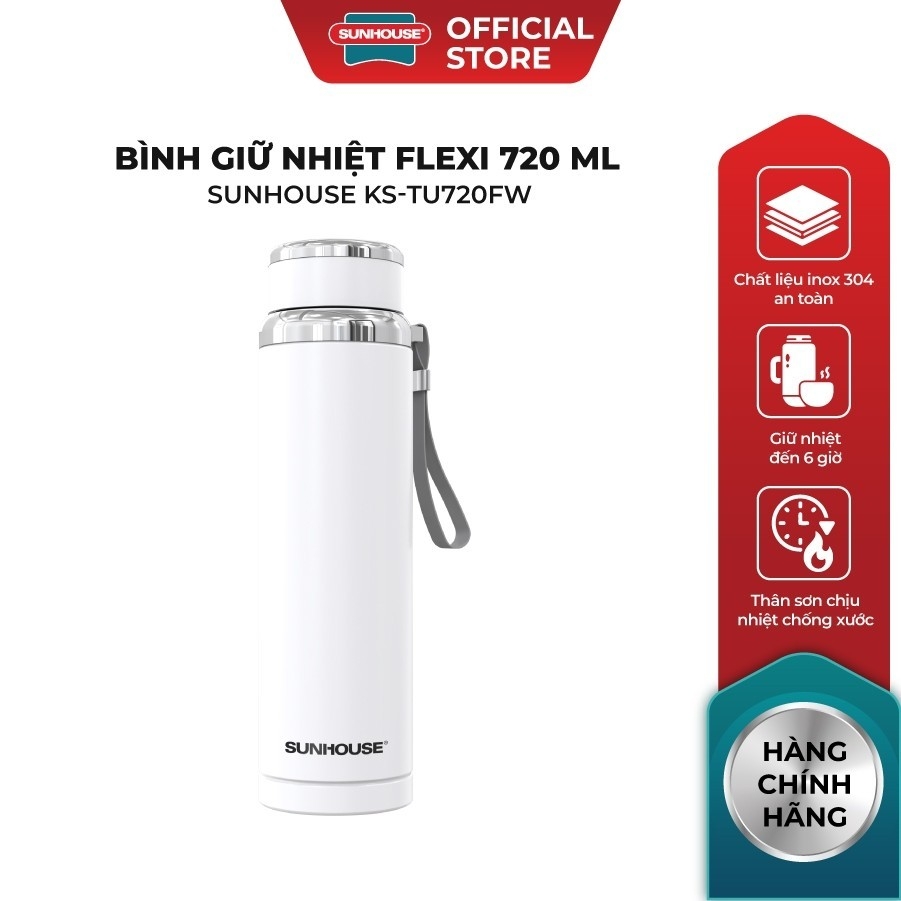 Bình Giữ Nhiệt Sunhouse Flexi KS-TU720 720ml, Hàng Chính Hãng, Inox 304, Giữ Nóng Lạnh -JoyMall