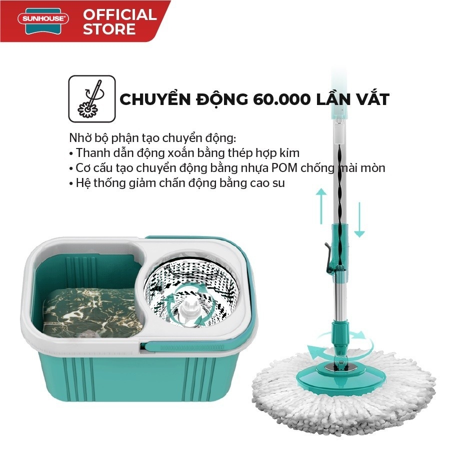 Bộ Lau Nhà Xoay 360 Độ Sunhouse KS-CL330S, Kèm Thùng Tự Vắt, Hàng Chính Hãng - JoyMall