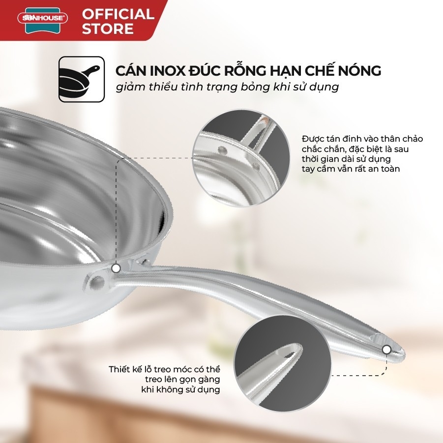 Chảo Inox Đa Lớp Sunhouse IN20M6E - IN24M6E - IN26M6E, Hàng Chính Hãng - JoyMall
