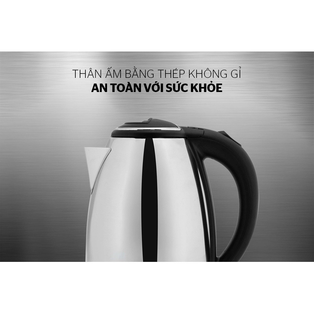 Ấm Đun Siêu Tốc Inox Sunhouse Happy Time HTD1081 1.8L, Hàng Chính Hãng, Bảo Hành 12 Tháng -JoyMall