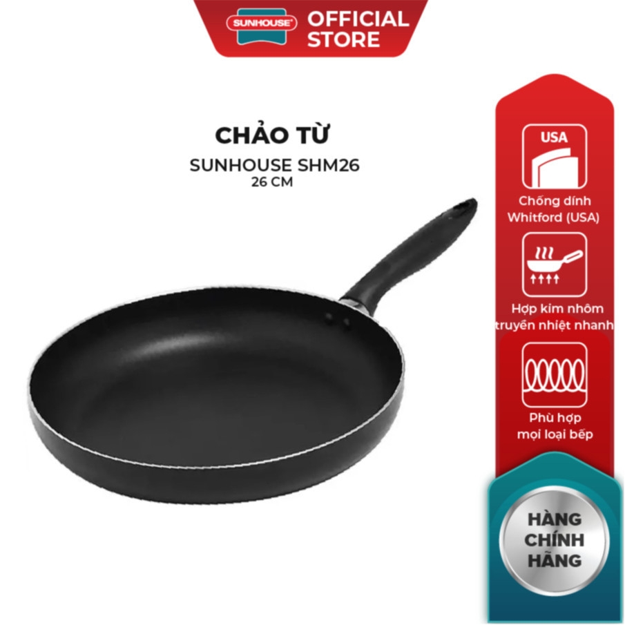 Chảo Chống Dính Đáy Từ Sunhouse Magnetic Pan SHM Size 22-30cm, Hàng Chính Hãng, Dùng Mọi Bếp-JoyMall