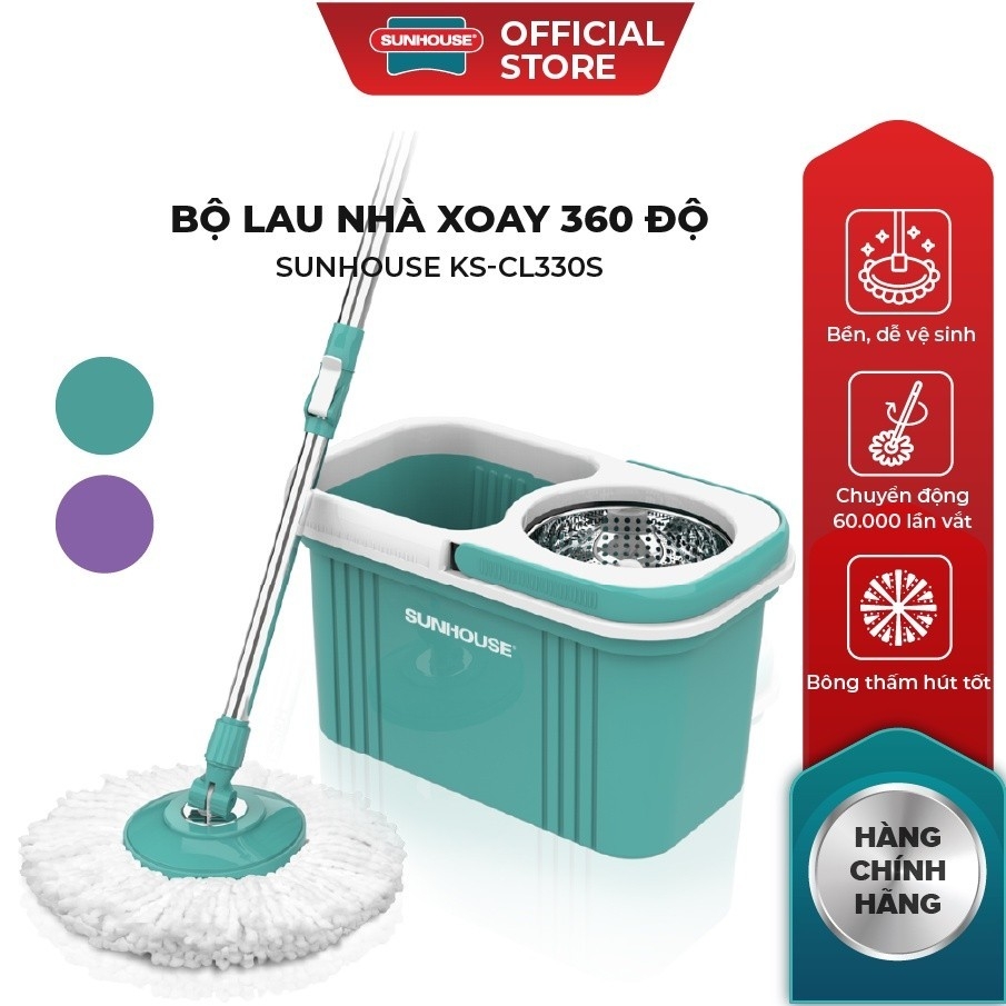 Bộ Lau Nhà Xoay 360 Độ Sunhouse KS-CL330S, Kèm Thùng Tự Vắt, Hàng Chính Hãng - JoyMall