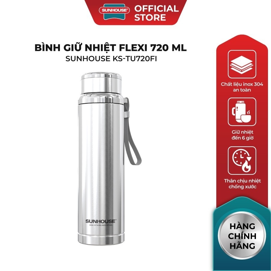 Bình Giữ Nhiệt Sunhouse Flexi KS-TU720 720ml, Hàng Chính Hãng, Inox 304, Giữ Nóng Lạnh -JoyMall