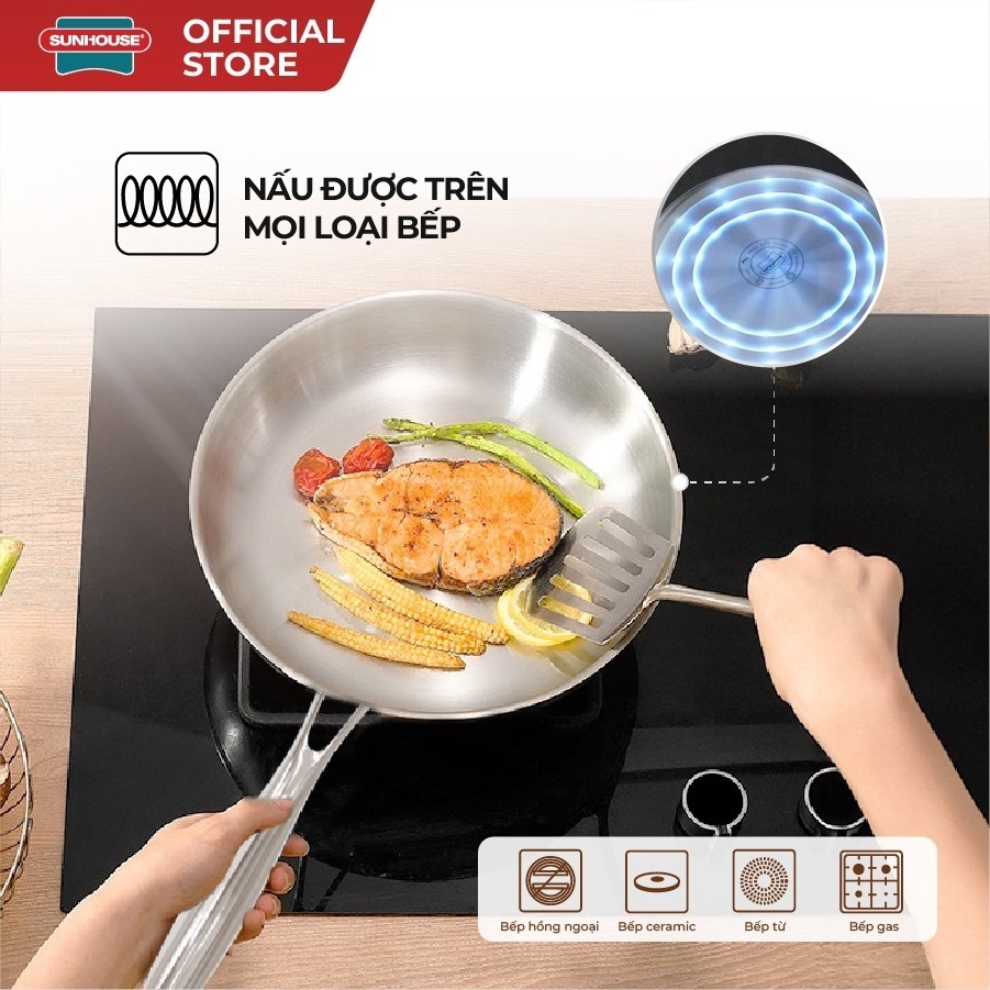 Chảo Inox Đa Lớp Sunhouse IN20M6E - IN24M6E - IN26M6E, Hàng Chính Hãng - JoyMall