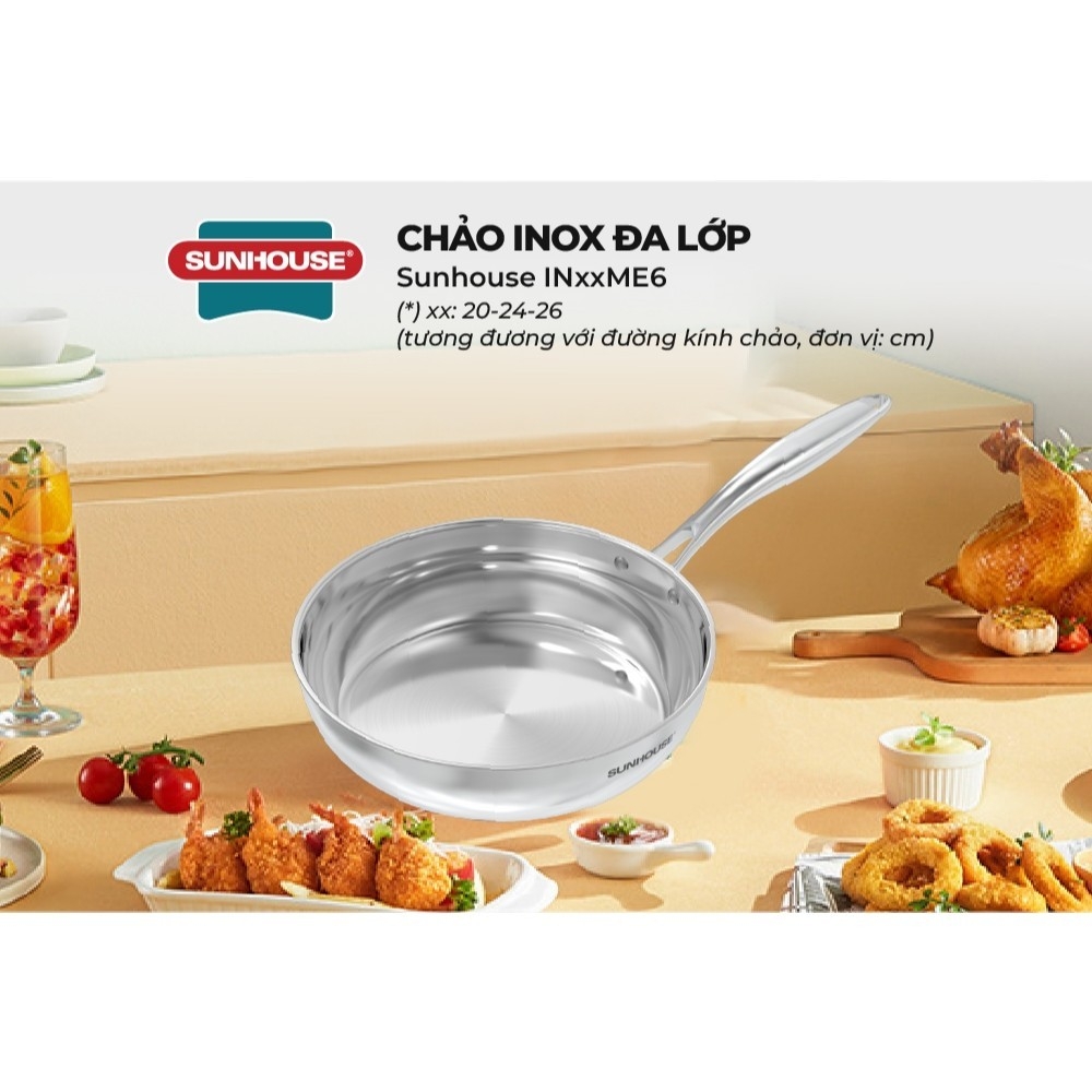 Chảo Inox Đa Lớp Sunhouse IN20M6E - IN24M6E - IN26M6E, Hàng Chính Hãng - JoyMall