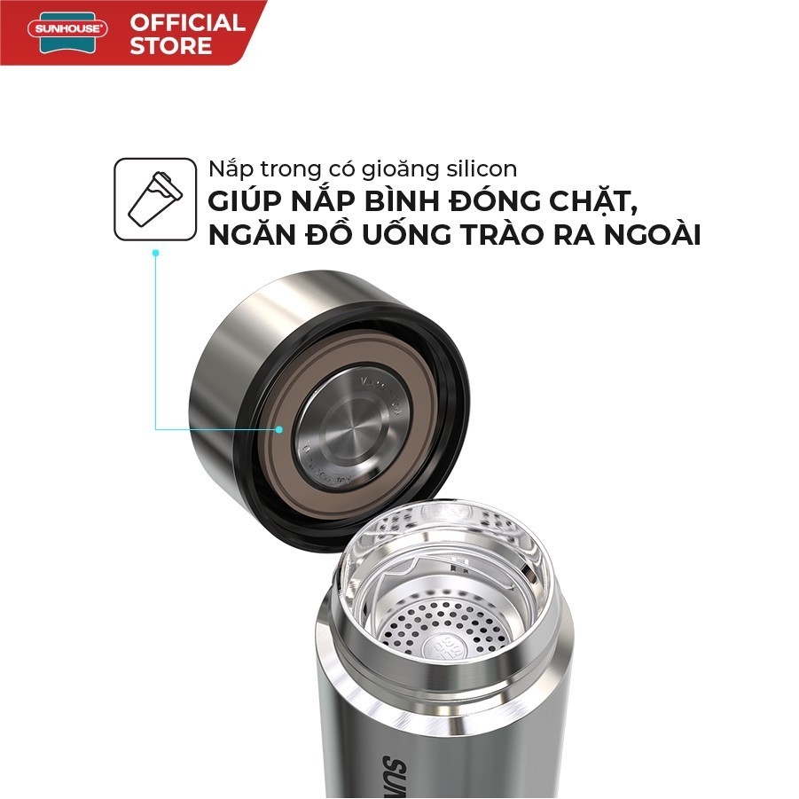 Bình Giữ Nhiệt Sunhouse KS-TU450I 450ml, Hàng Chính Hãng, Inox 304, Chống Tràn -JoyMall